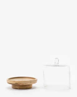 Glass Cloche With Wooden Base -Decoration Series Store GlassClochewithWoodenBase MKTN1028 NAT OS D1