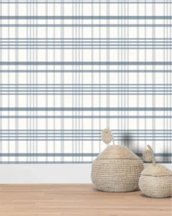 Rigby Plaid Print Wallpaper -Decoration Series Store KidsWallpaper 60 Rugby Plaid Light Blue R1