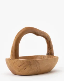 Organic Teak Wood Basket -Decoration Series Store OrganicTeakWoodBasket MDCR2602 NAT OS D1