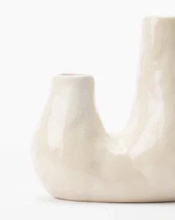 White Ceramic Duo Candle Holder -Decoration Series Store WhiteCeramicDuoCandleHolder MDCR2397 WHT OS D1